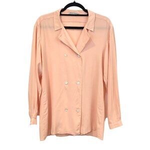 Emporio Armani Silk Blend Double Breasted Button Front Long Sleeve Blouse 40